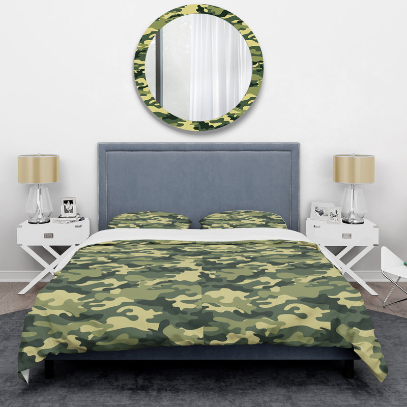Ensemble de housse de couette en microfibre vert / beige 2 pièces, Housse de couette simple + 1 taie décorative stan