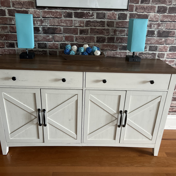 Farmhouse Sideboard With Adjustable Shelves And 2 Drawers For Kitchen - Rustic White/Honey Brown