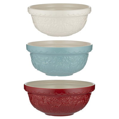 Pumpkin Mixing Bowls Red, Cream, Blue - Set of 3