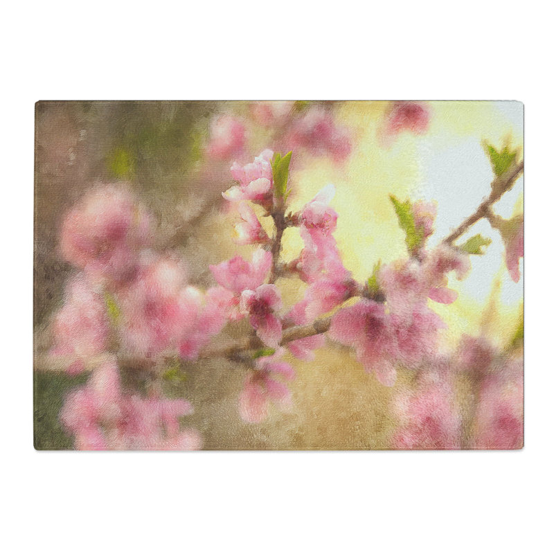 Cherry Blossom Flowers Painting Chopping Board, 0.4cm H x 20cm W x 28.5cm L