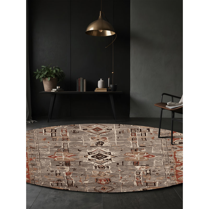 Machine Washable Gray Area Rug, Round 8'
