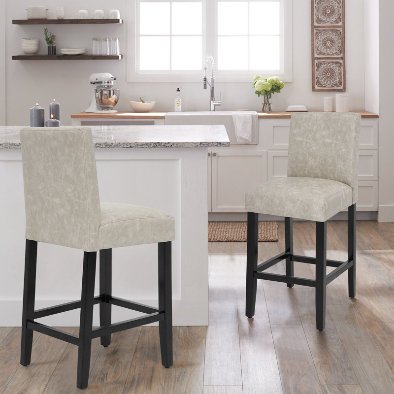 Upholstered 26'' Counter Stool With Solid Wood Frame, 2, Beige