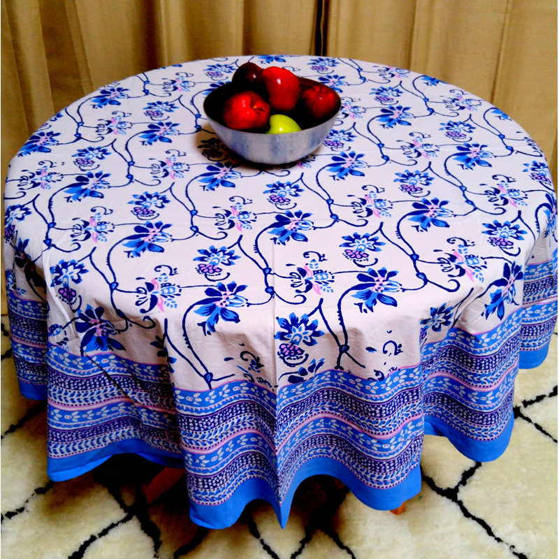 Block Print Floral Tablecloth Round