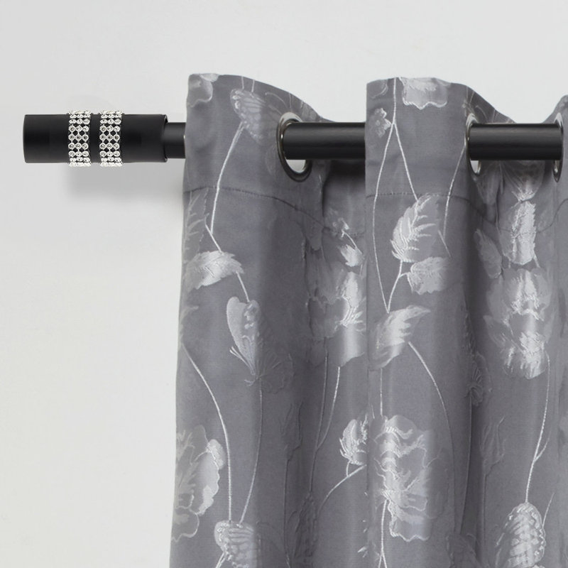Diamante Chrome Stainless Steel Adjustable 120cm to 210cm 2cm Single Curtain Pole, Matt Black, 1.6 - 3m