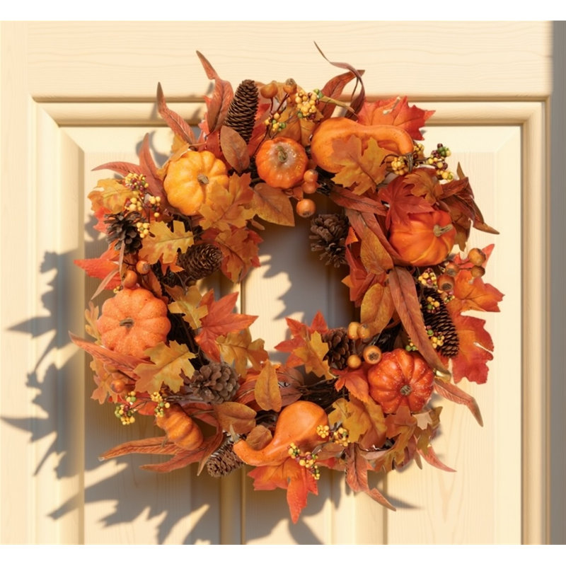 Couronne de citrouille et pomme de pin automne récolte 24 po