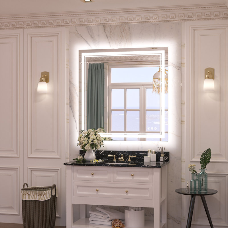 Chrisna LED Bathroom Mirror with Frontlit and Backlit, 3 Colors Temperature & Dimmable Light Anti-fog Tempered Glass Bathroom Vanity Mirror