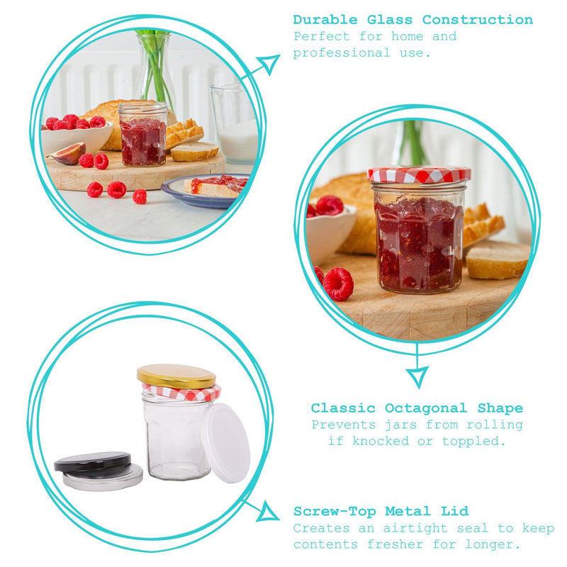Glass Jar - Set of 24, 380ml, Red Gingham