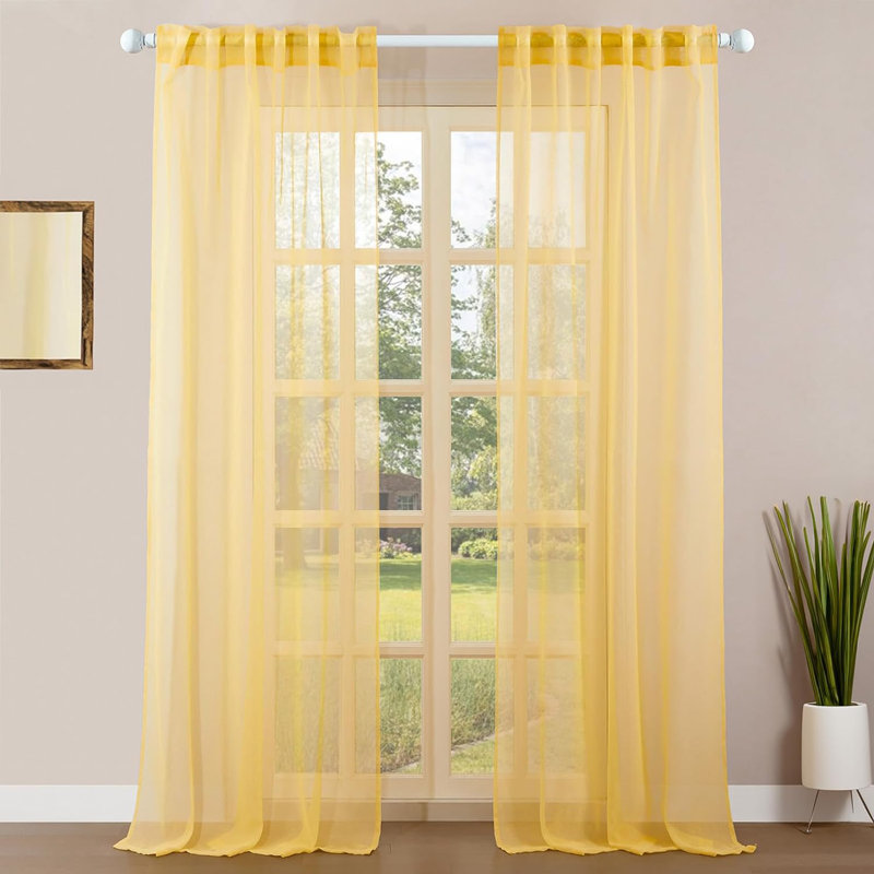 Paire de rideaux transparents avec œillets Diyon, L 54 po x L 96 po, Jaune