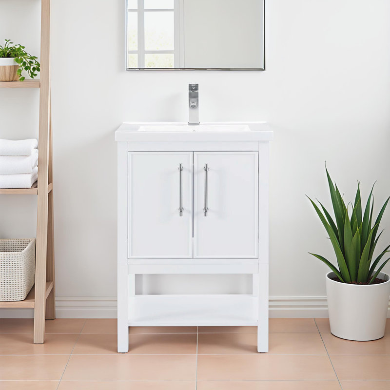 Ensemble de meuble-lavabo simple 24 po Jewell, Blanc / nickel brossé