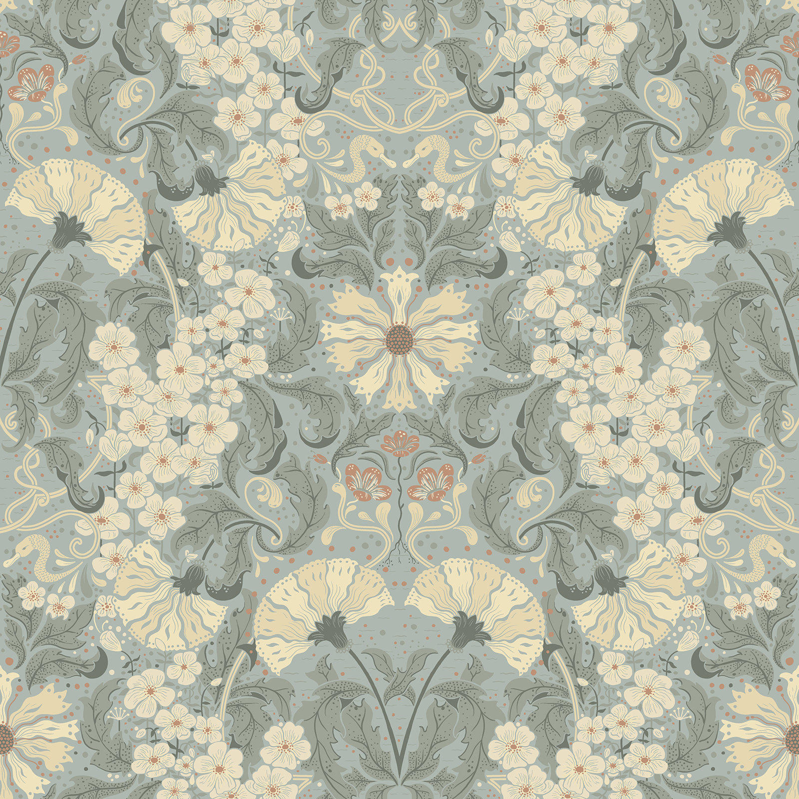 Francia Modern Floral Wallpaper, Light Blue/Beige