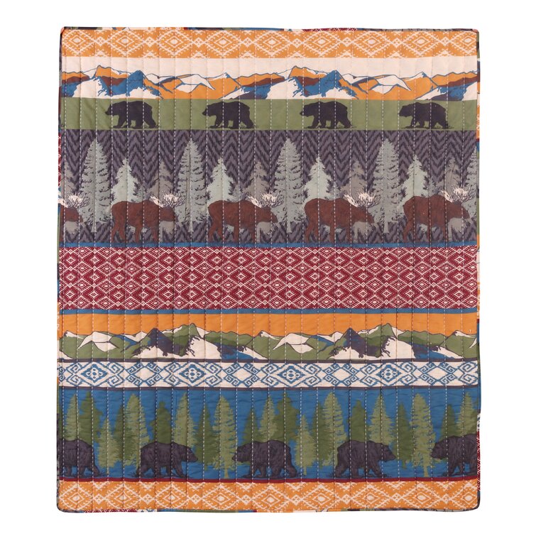 Brown Bear Cabin Microfiber Throw Blanket by Donna Sharp - Lodge Decorative  Throw Blanket with Square Patchwork - 50 x 60 - Machine Washable 