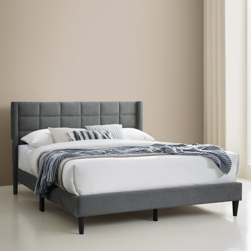 Queen Size Upholstered Platform Bed Frame, Gray