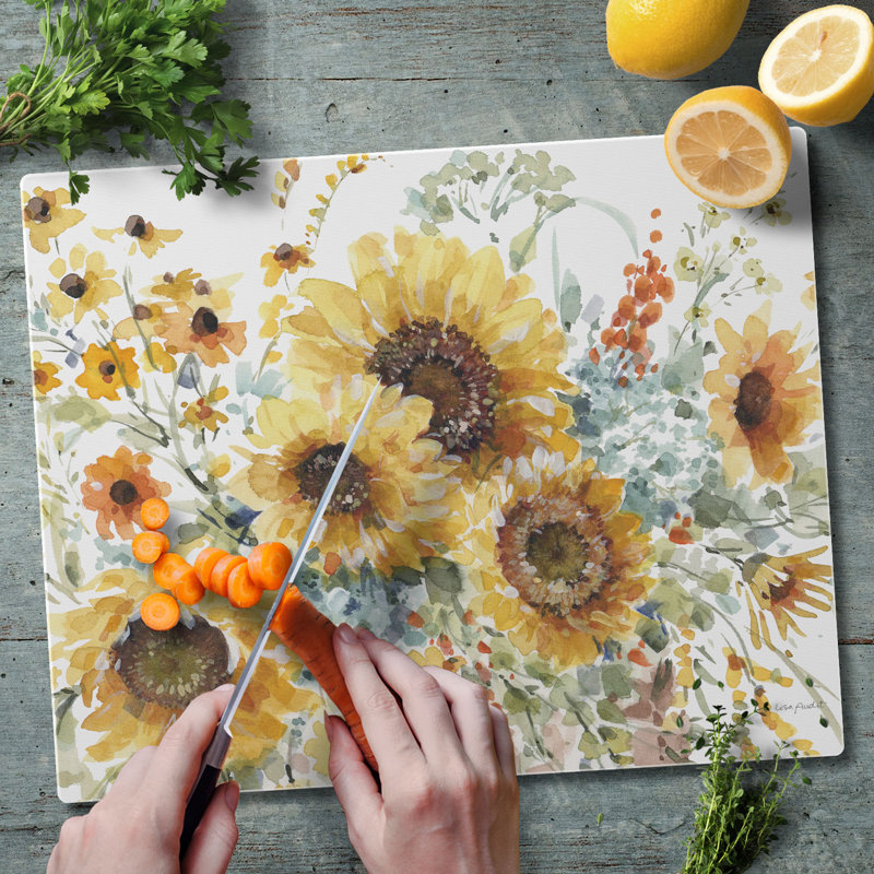 Sunflower Tempered Glass Rectangular Cutting Board 15" x 12"