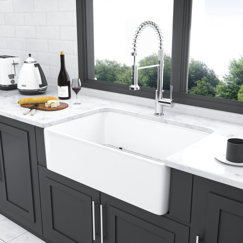 White Ceramic Apron Sink 30 Inch - Kitchen Single Bowl And Colorfast Appearance To Discoloration Property