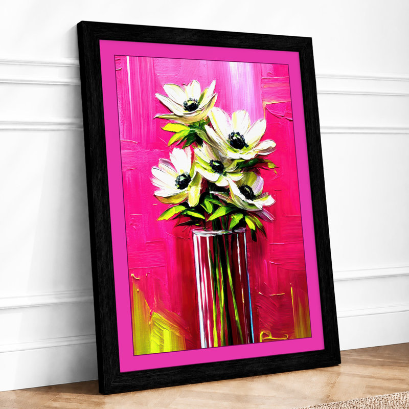 Striped Vase Flowers Modern - Single Picture Frame Print, A1 - 84.1 x 59.4 cm, Black