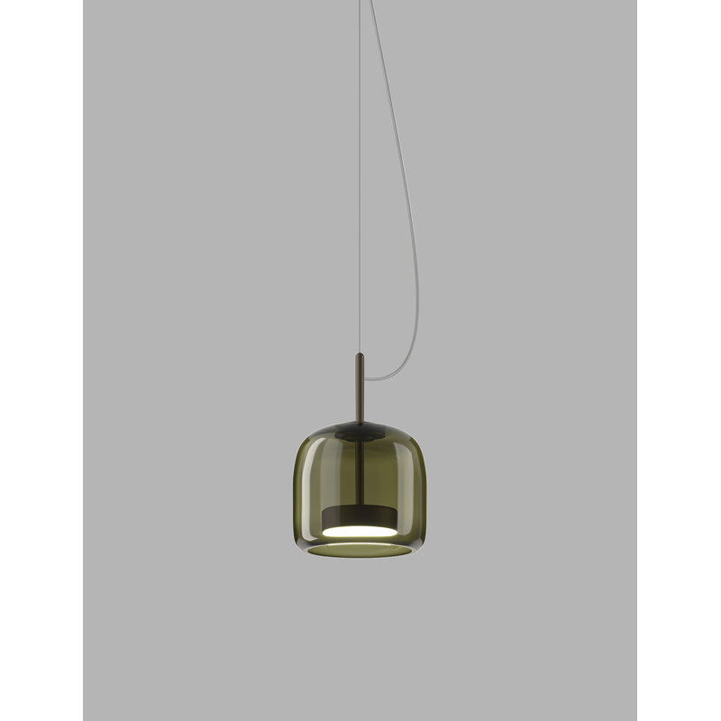 Jube 1 - Light LED Pendant, 88" H x 10" W x 10" D, Old Green Transparent, Matte Black