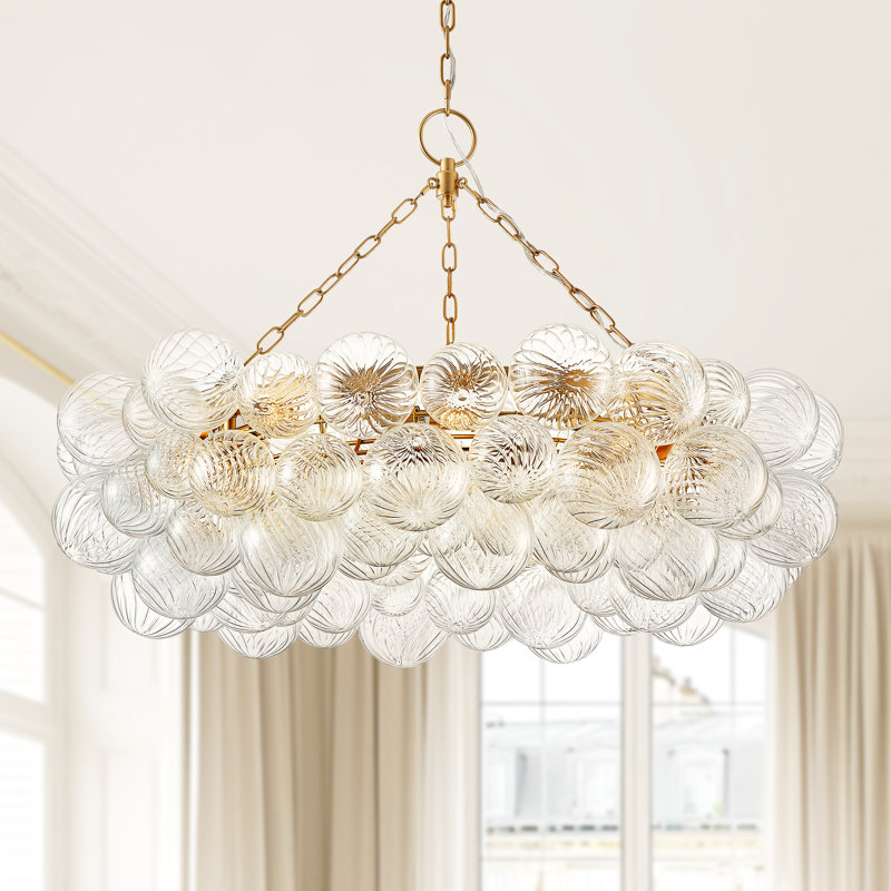 Lustre 40 po en or avec 9 lumières, luminaire suspendu en verre, base E12, ampoules DEL incluses, chaîne réglable pour la salle à manger, le salon, le vestibule
