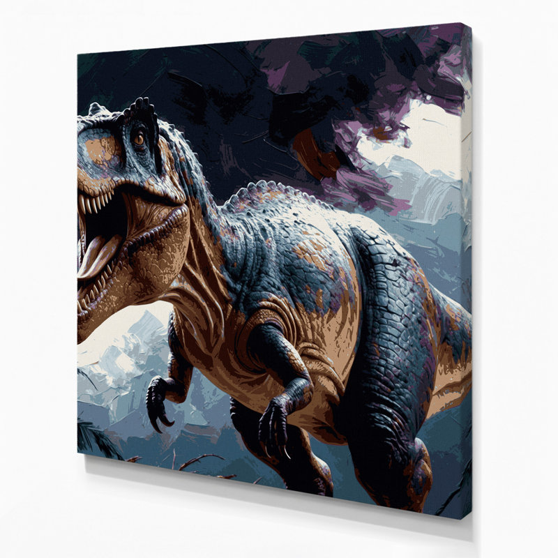 Dinosaur Allosaurus Black Canvas Wall Art