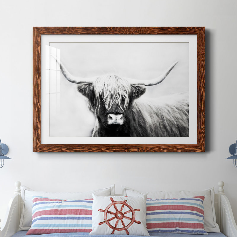 Seifert Longhorn - Reproduction de cadre photo sur papier, Papier avec cadre érable, H 23,5 po x l 31,5 po x P 1,5 po