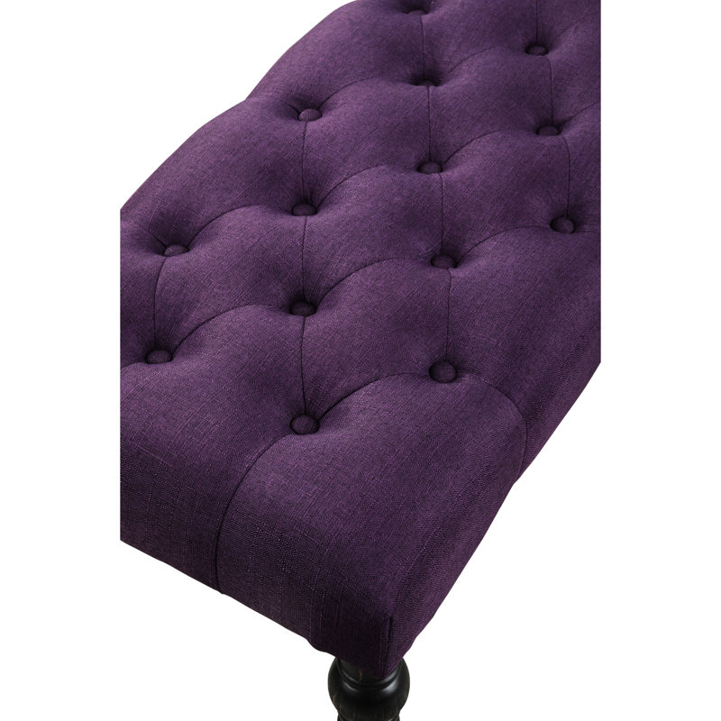 Dining Bench In Purple Color Option - Solid Wood Frame With Turned Legs Black Finish 48 X 16 19.5 Inches Fabric & 48W 16D 19.5H