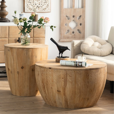 Vintage-Style 2 Bucket Coffee Table . Quality Materials - Fir & . Storage Included. 220 Lbs Load-Bearing. No Assembly. Effortless Cleaning With Antique Oil. Natural Appearance Retro Shaped 2 Pieces.