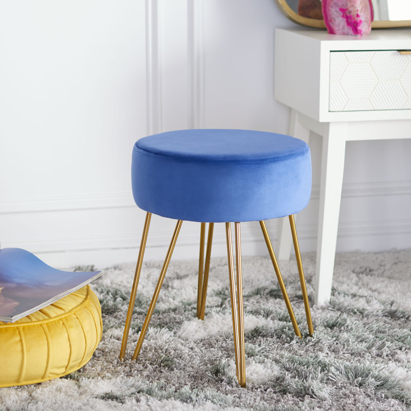Nandina Iron Accent Stool, Blue Velvet