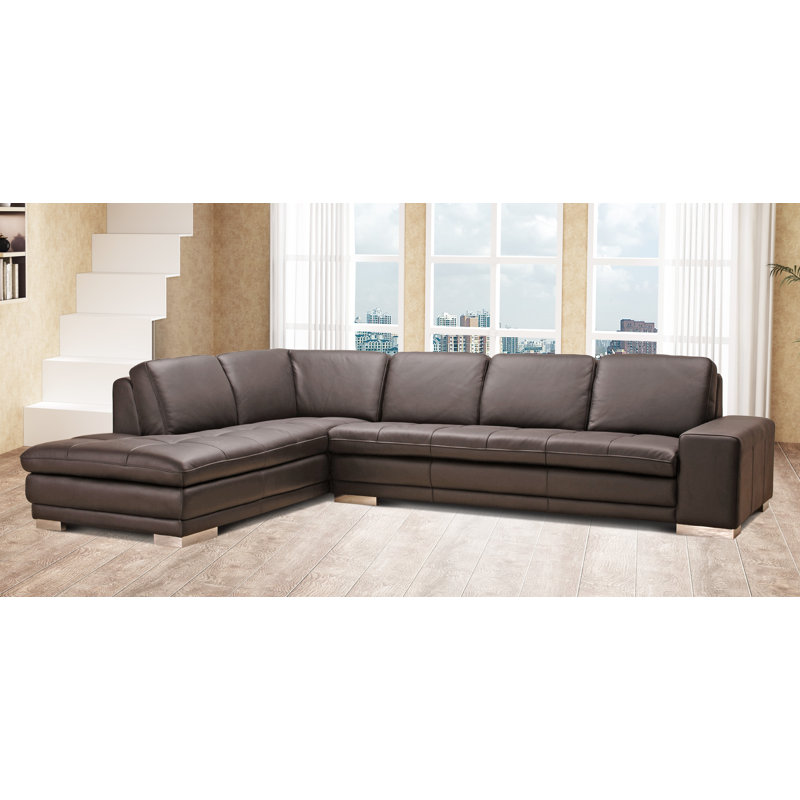 Canapé et chaise longue en cuir véritable Aleacia, Orienté à gauche (vu de face), Cuir véritable gris