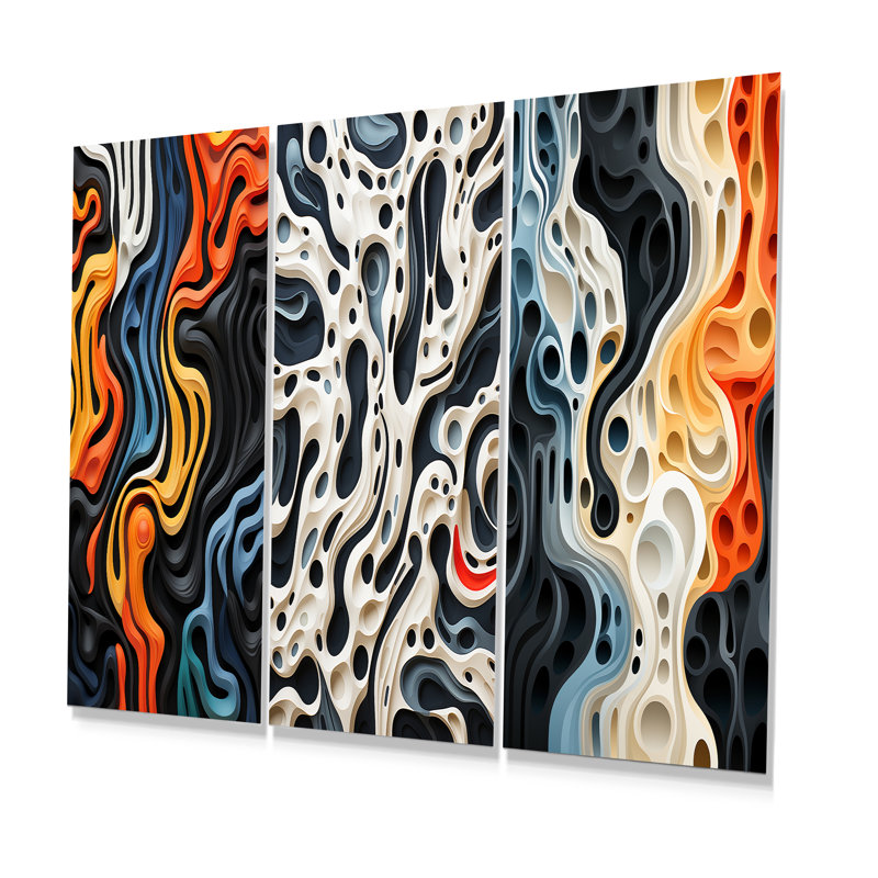 Multicolor Liner Shapes - Ensemble de 3 reproductions d'art abstrait en métal, H 28 po x l 36 po