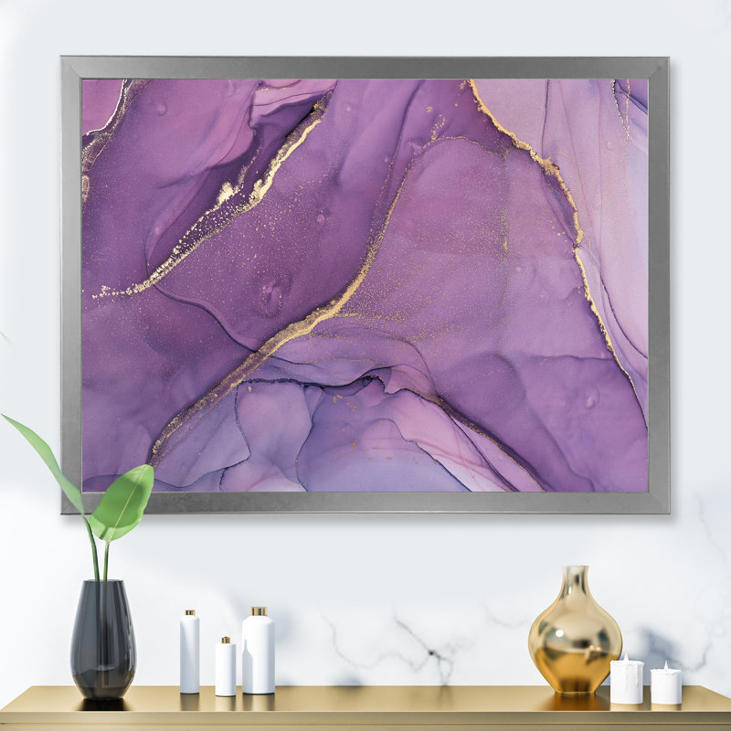 Mauve liquide vagues II - peinture sur toile, H 34 po x l 44 po x P 1,5 po, Cadre photo argenté