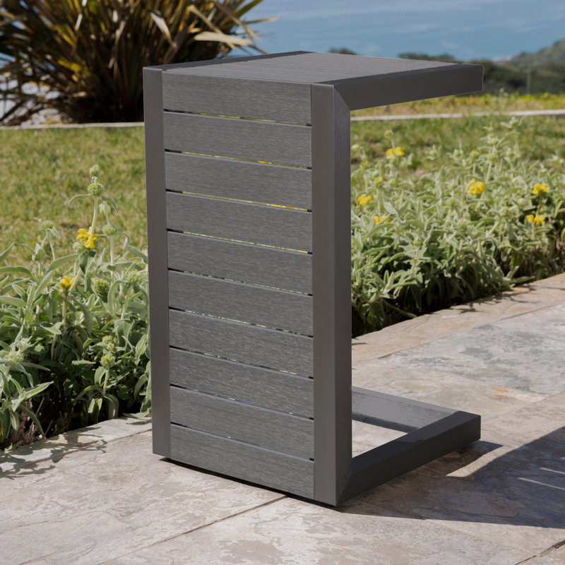  Modern Outdoor C-Shaped Patio Side End Table, Gray