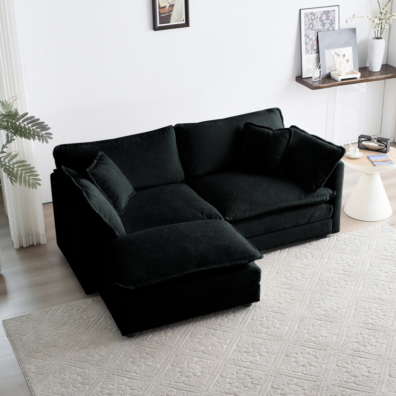 Canapé modulaire en chenille avec table d'appoint, Noir
