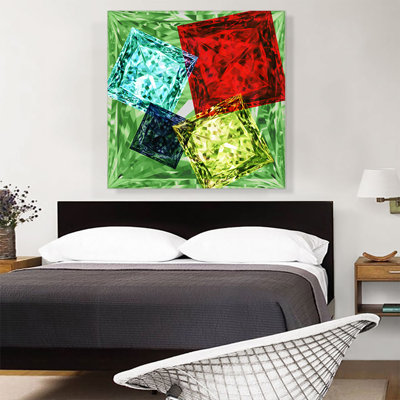 " Lime Green Red Blue Princess Cut Diamond Jewel "