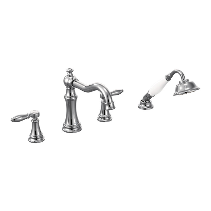 Weymouth Double Handle Deck Mounted Roman Tub Faucet Trim with Diverter and Handshower, Chrome
