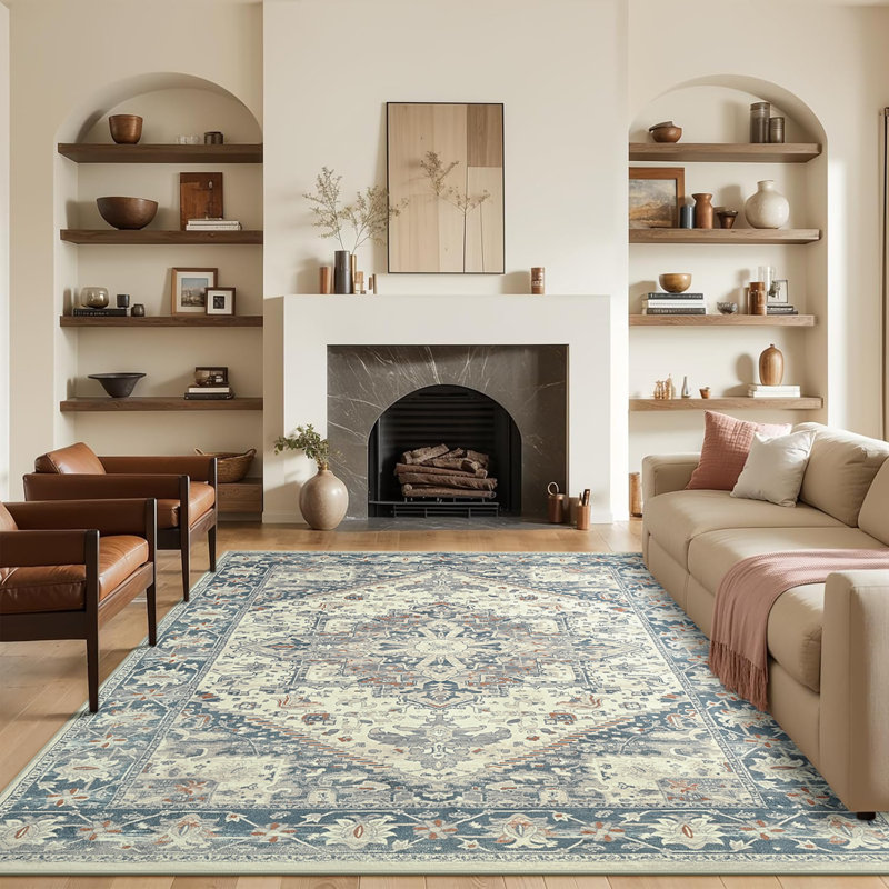 Washable Soft Vintage Rug Fashion Floral Rug For Living Room Dorm Decor, Rectangle 6' x 9'