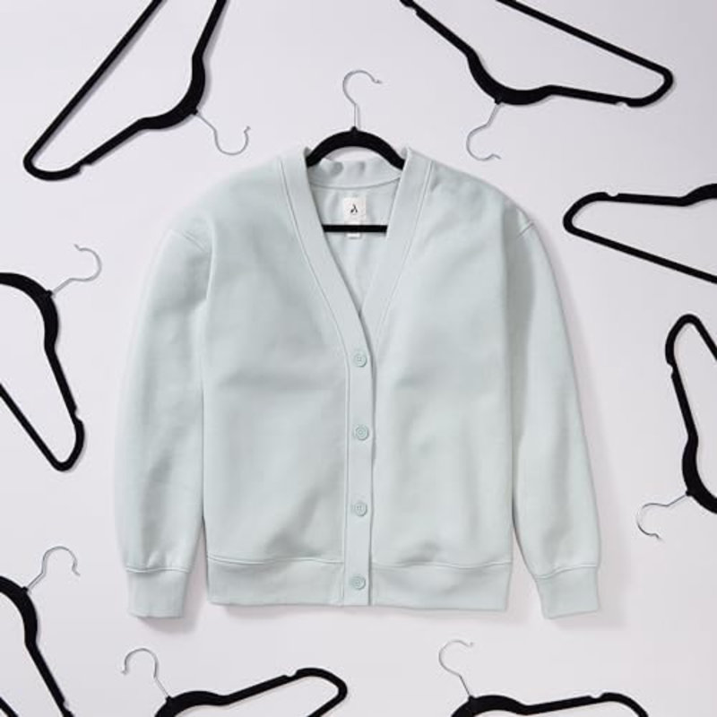 Slim, velours, cintres de costume antidérapants, noir / argent - paquet de 50