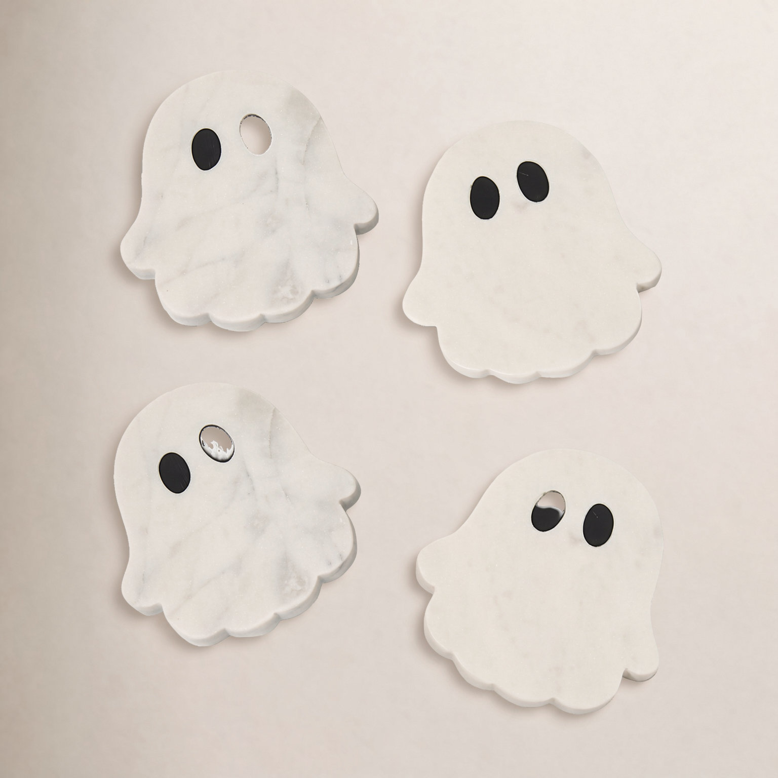 Halloween Ghost White Marble & Resin Coaster Set