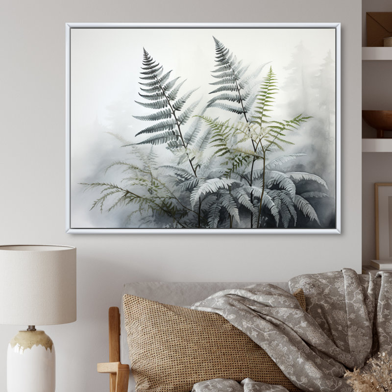 Ferns Silver Whispers III - impression, 34" H x 44" W, Cadre flottant blanc