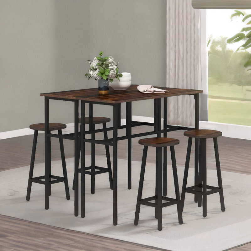 6PC Industrial Dining Table And Stools Set Grey, Brown, Brown/Black