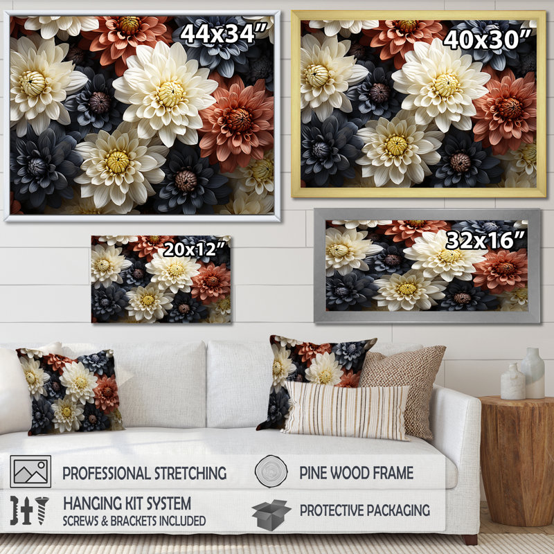 «Mums In Stormy Grey Tones I», reproduction sur toile, Cadre simple argenté, H 24 po x l 32 po x P 1 po
