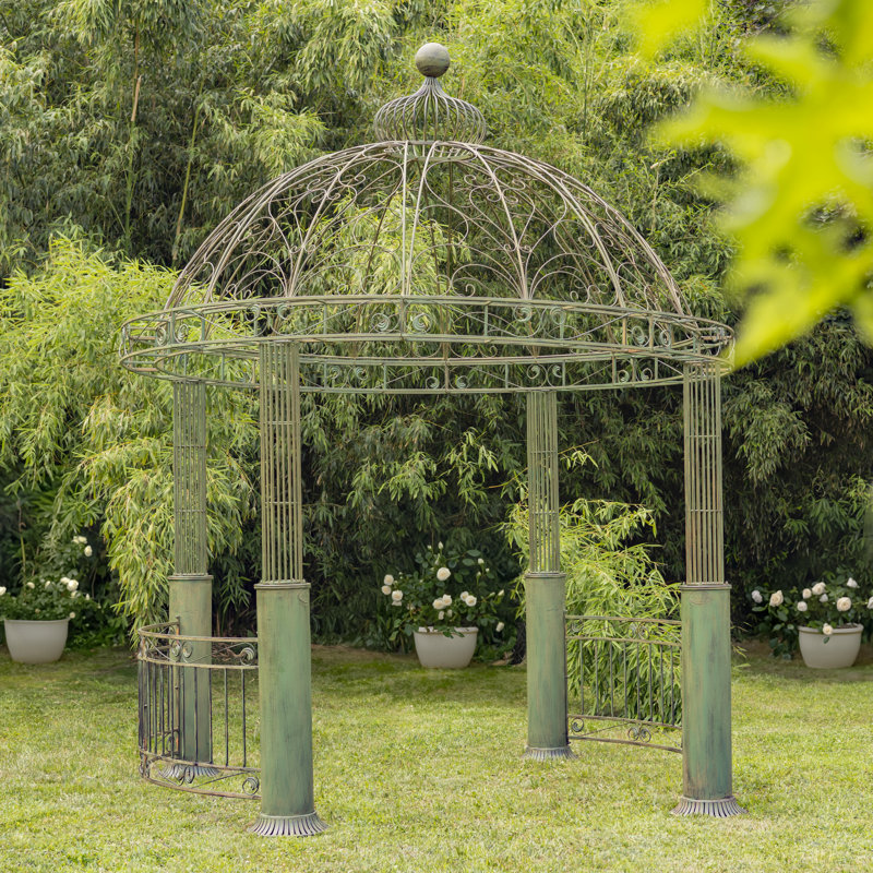 "Medellin 1972" Ornate Round Iron Garden Gazebo, Green