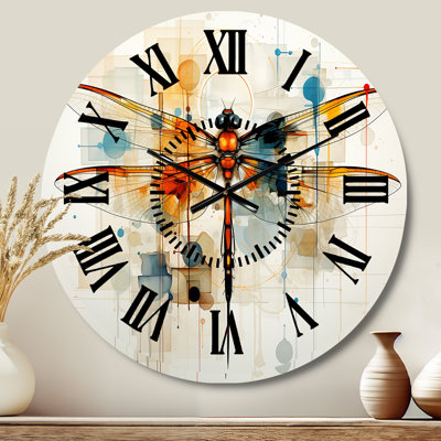 Teak Dragonfly Ethereal Flight Geometric - Animals Black Face Wall Clock