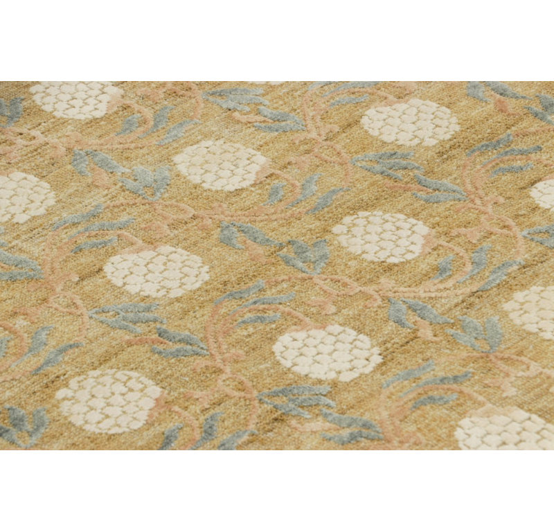 Rug & Kilim’S Oversized Block Print Rug In Gold With Cream Floral Patterns, Rectangle 4' x 6'