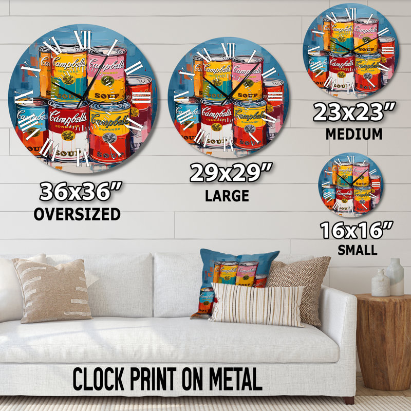 Pop Art Campbells Soup I - Horloge murale moderne à face blanche, Médium