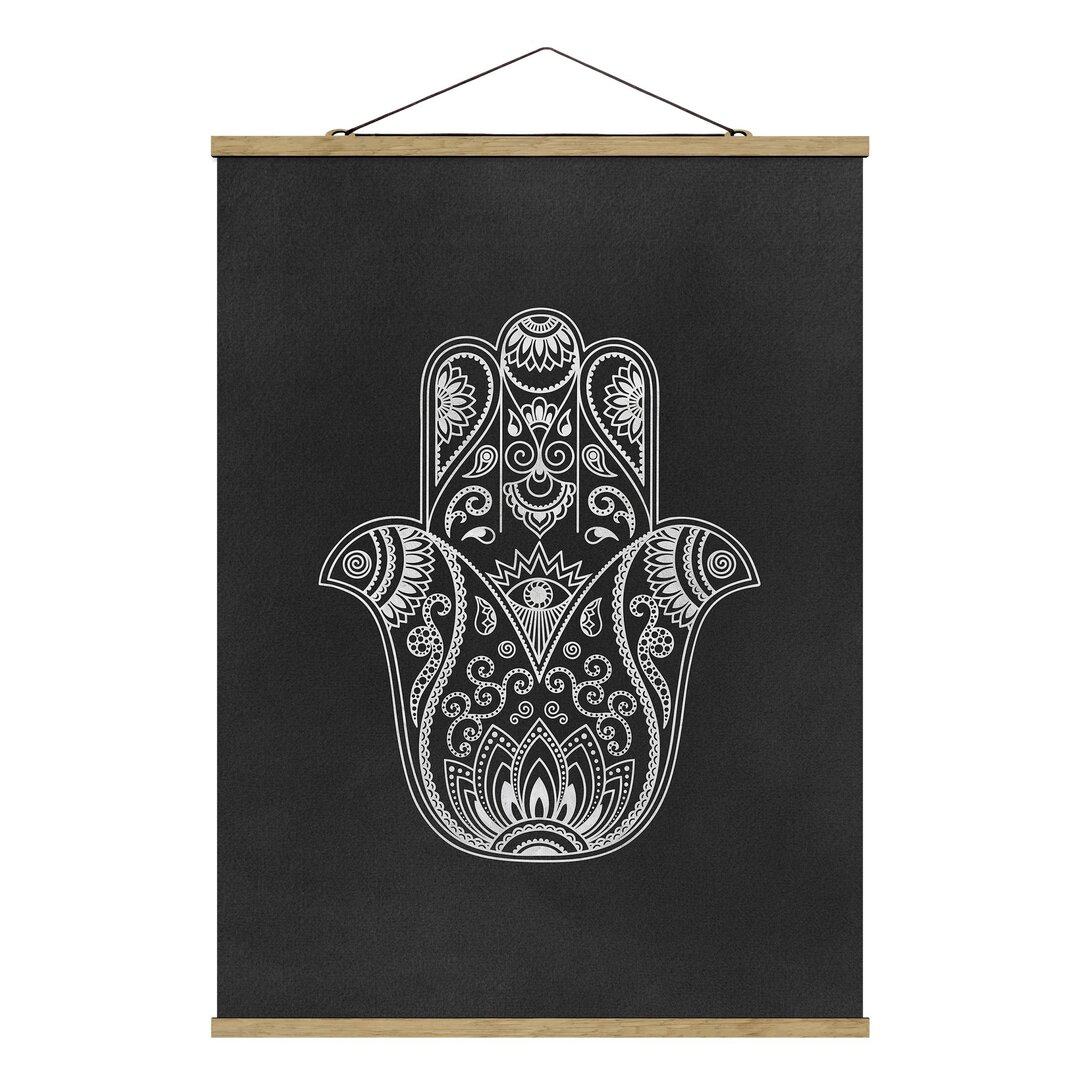 Poster Hamsa Hand Illustration Weiß Schwarz