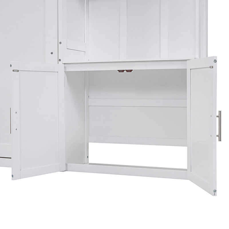 Lit escamotable double avec plusieurs tablettes de rangement et une armoire