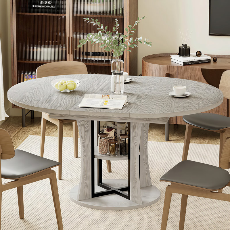 Table de salle à manger extensible de 44 pouces pour 4 à 8 personnes, plateau de table extensible avec panneau de fibres à densité moyenne résistant aux égratignures, table de cuisine moderne avec coulissement et rangement silencieux, conception peu encombrante pour la salle à manger et les réceptions, gris