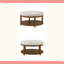 Grande table basse ronde avec repose-pieds rembourré en lin capitonné, grand repose-pieds avec tablette en bois massif, structure solide-1571270186