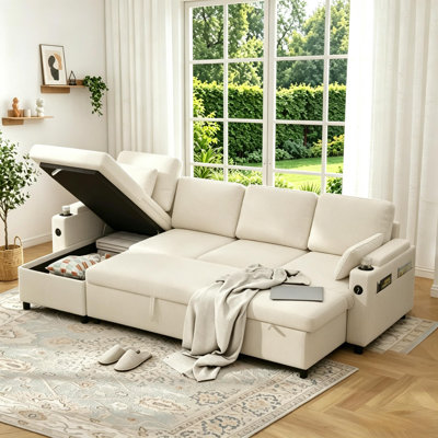 U-shape 2-in-1 Sleeper Sofa Pull-Out Couch with USB Charging