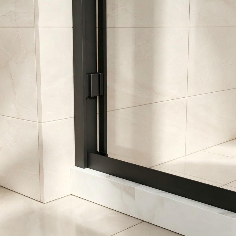 Porte de douche coulissante double encadrée, 152 cm (L) x 183 cm (H), en verre trempé transparent noir mat