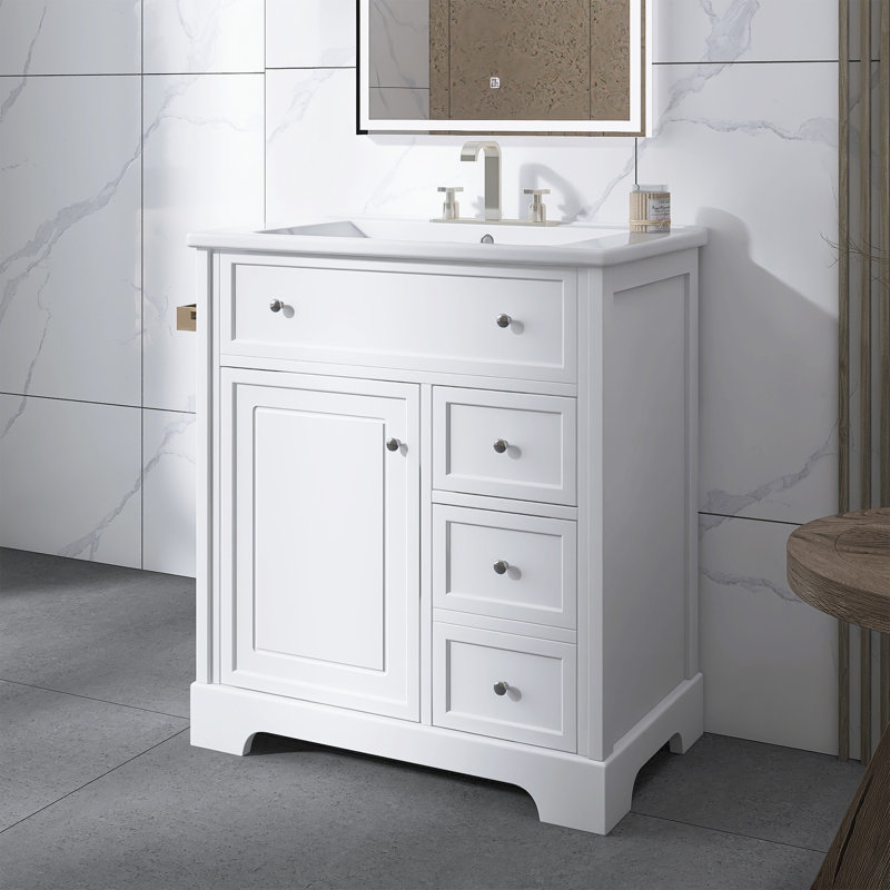 Meuble-lavabo autoportant de 30 po avec comptoir d'évier, Blanc